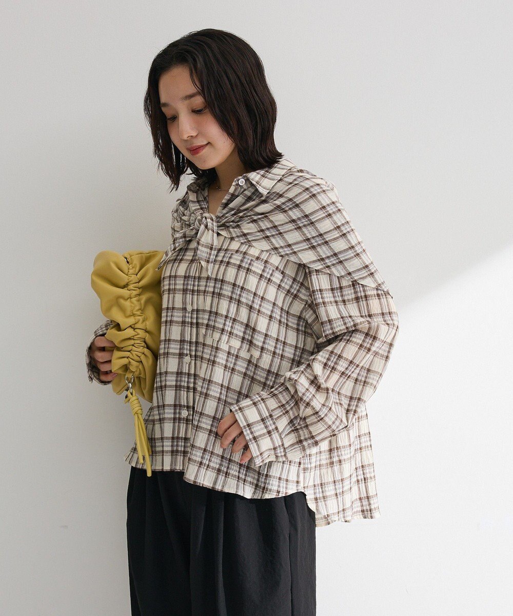 Green Parks スカーフ付チェックシャツ 