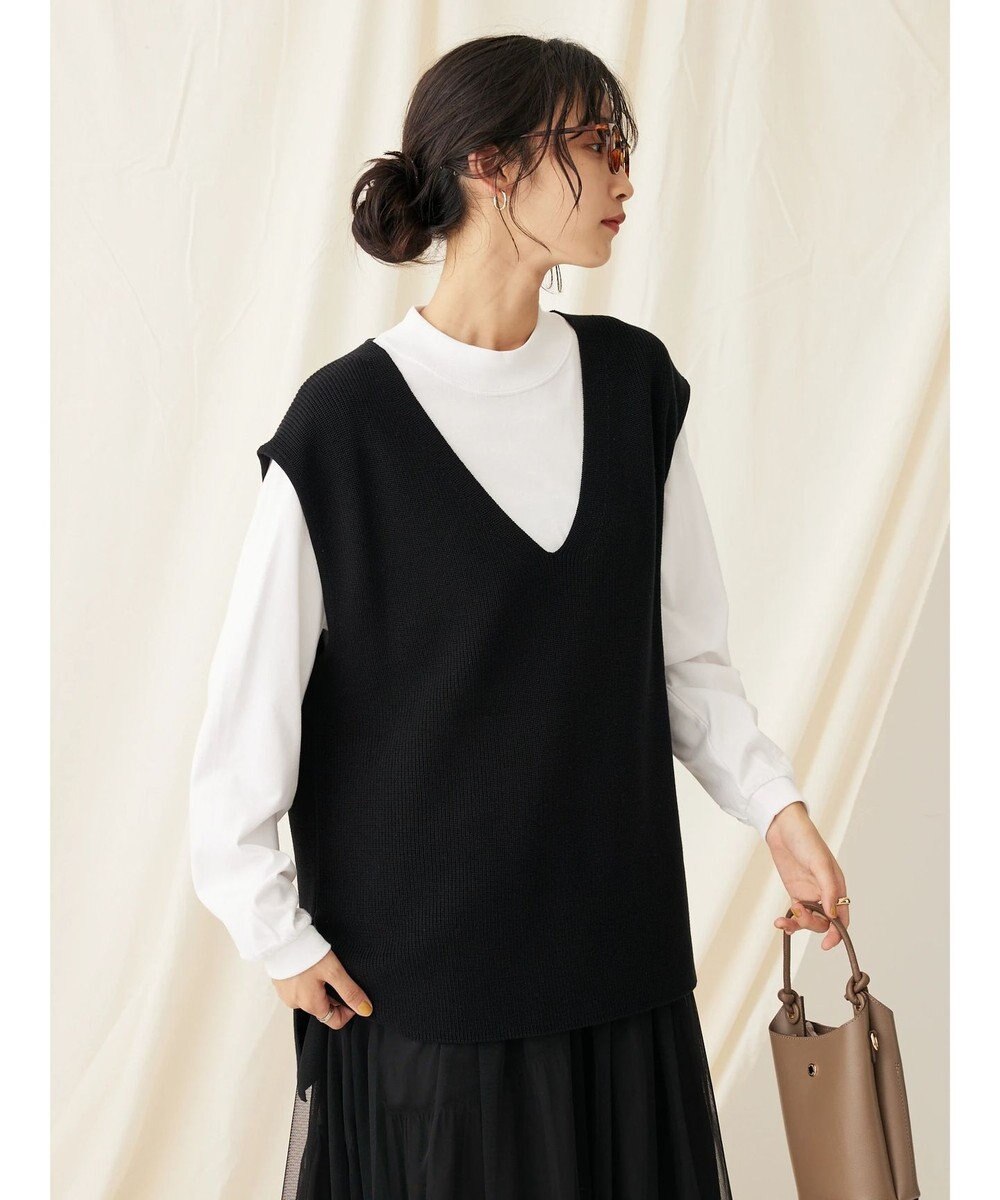 CRAFT STANDARD BOUTIQUE 【2点セット】洗える 60/2 14G片畦Vネックベスト+ロンTEE SET 