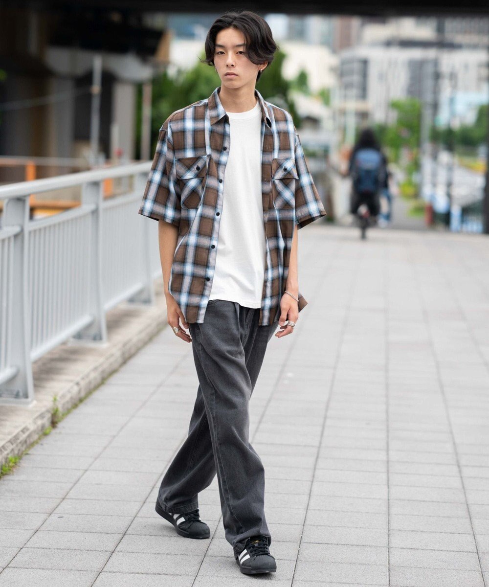 WEGO 【ユニセックス着用ITEM/SMLサイズ展開】ルーズテーパードデニムパンツ 