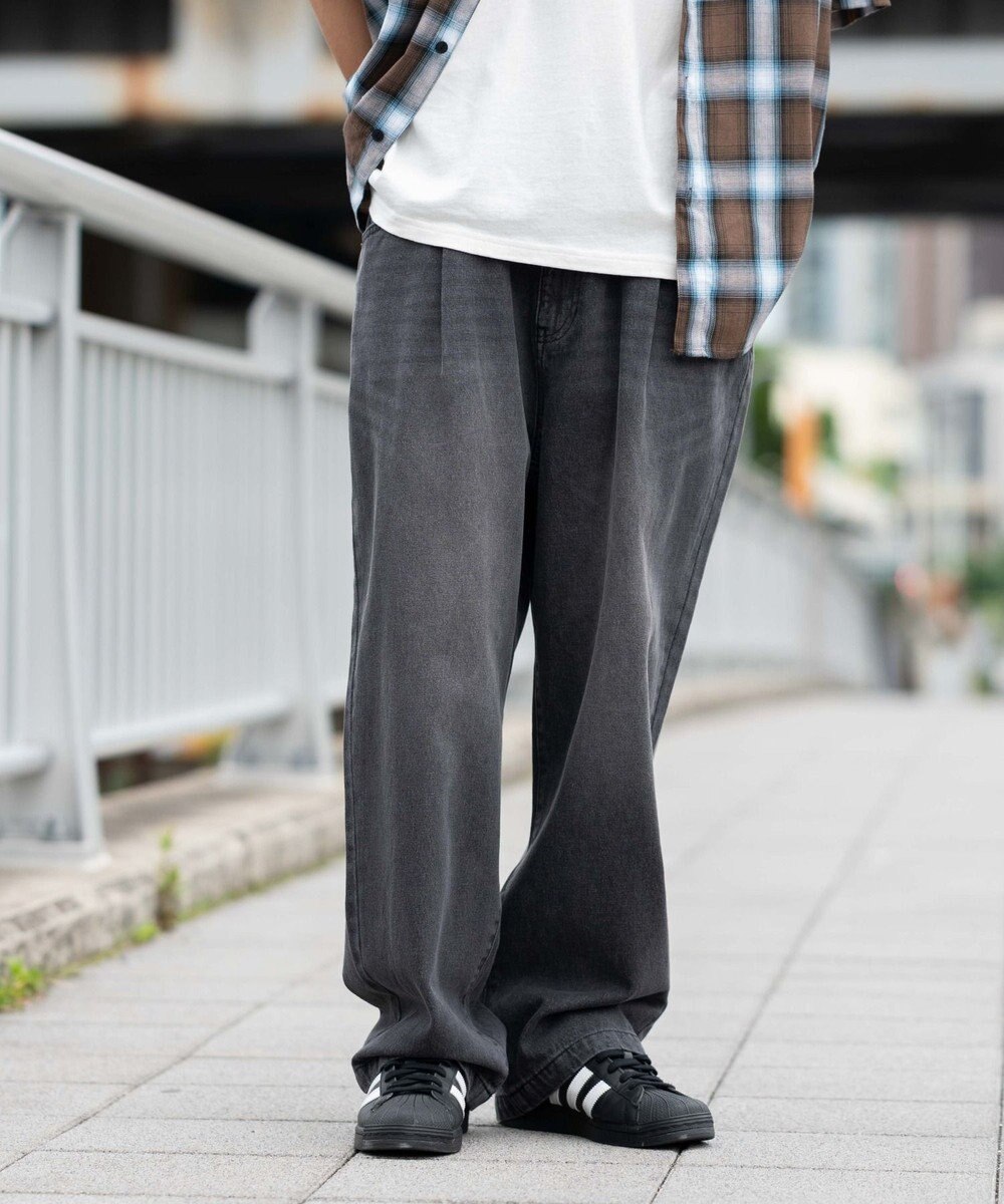 WEGO 【ユニセックス着用ITEM/SMLサイズ展開】ルーズテーパードデニムパンツ 