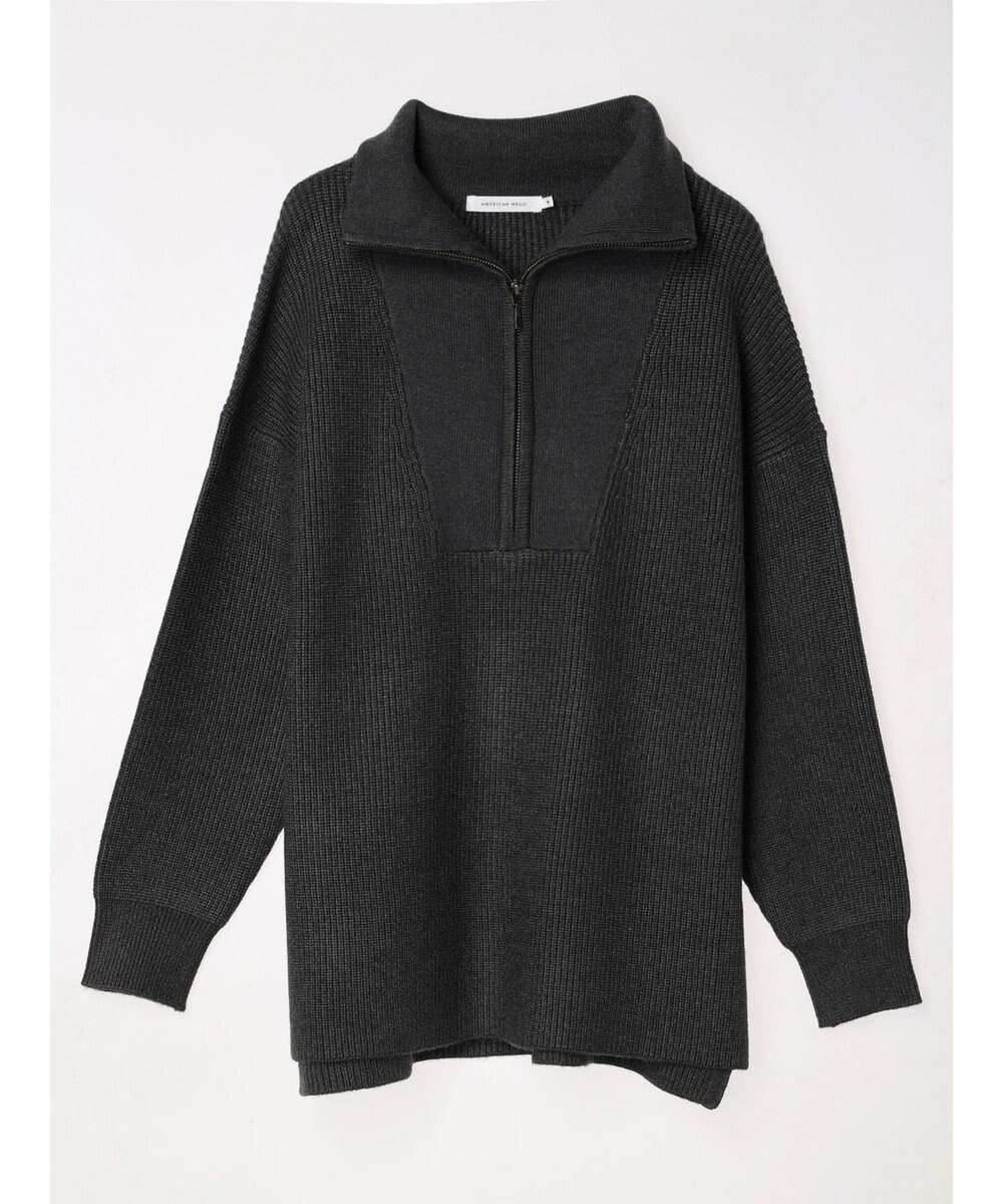 AMERICAN HOLIC バイパチハーフＺＩＰ片畦ニットプルオーバー　 