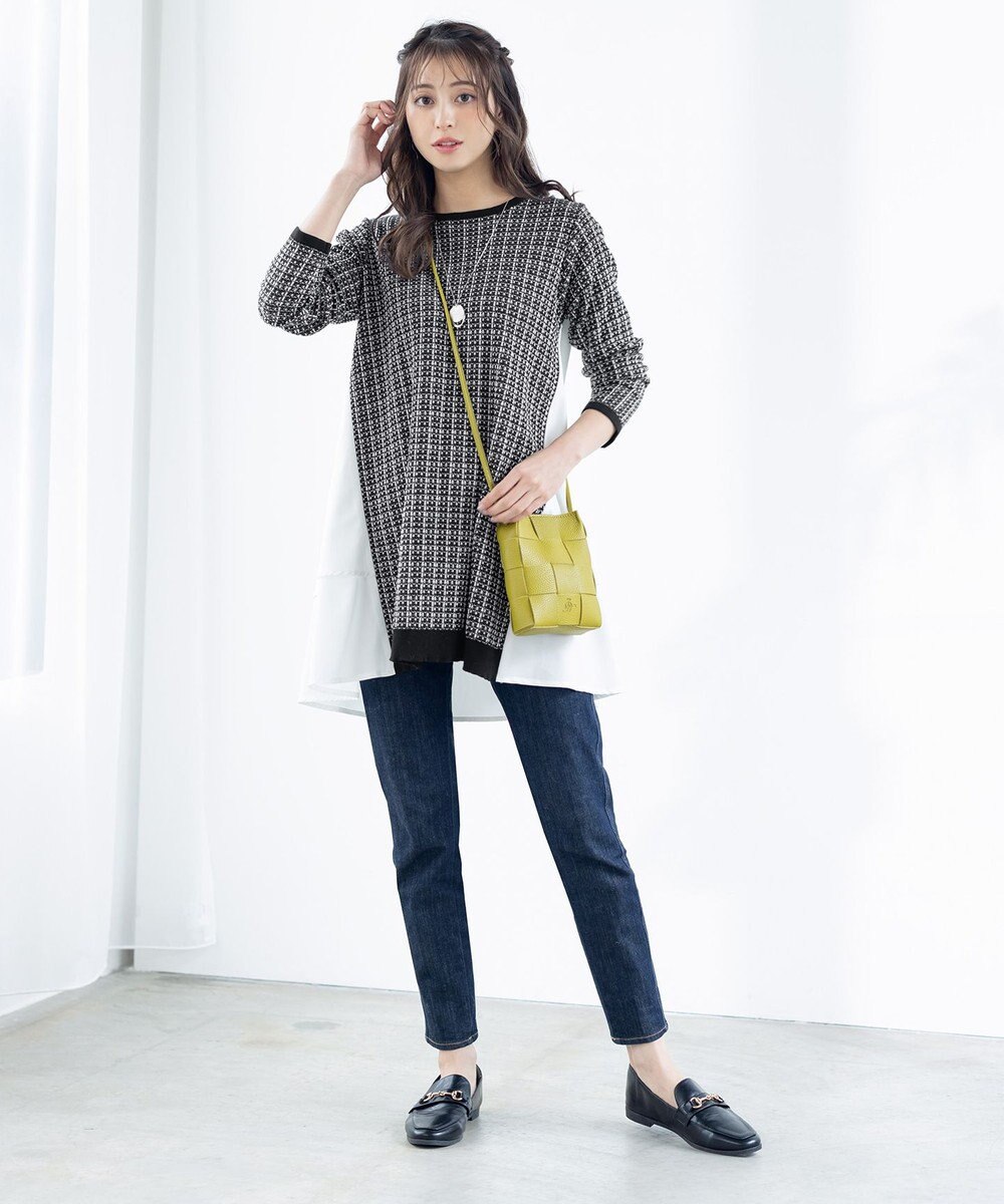 Tiaclasse 【洗える】ツイード2段フレアチュニックブラウス 