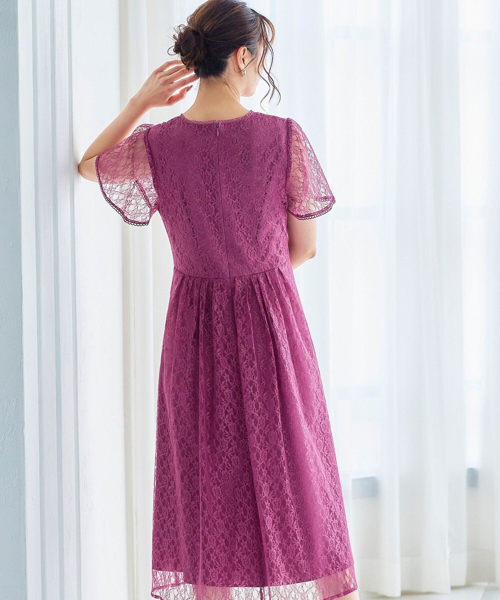 Tiaclasse L 【洗える】フレアスリーブ総レースワンピース 