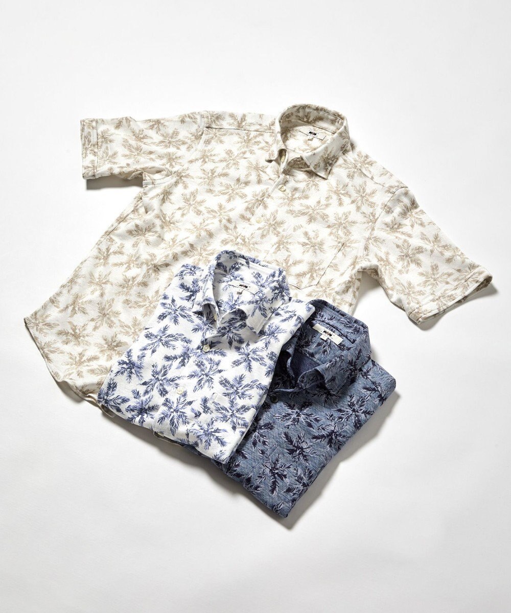 JOSEPH ABBOUD 【キングサイズ・吸水速乾/ストレッチ/ノルマンディーリネン】リネンハニカム プリントジャージー シャツ 
