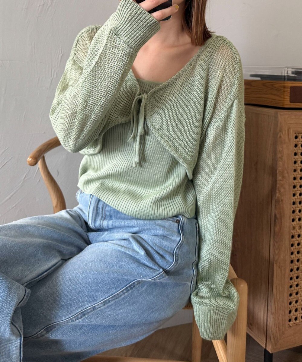 WEGO アンサンブルメッシュリボンカーディガン 