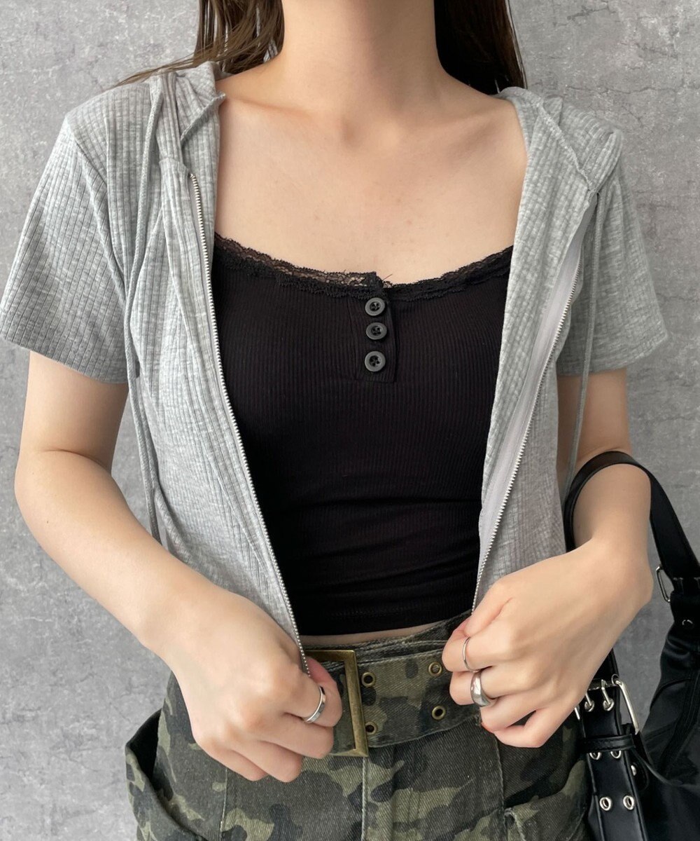 WEGO 【カップ付きインナー】パット付きフロントボタンレースキャミ 