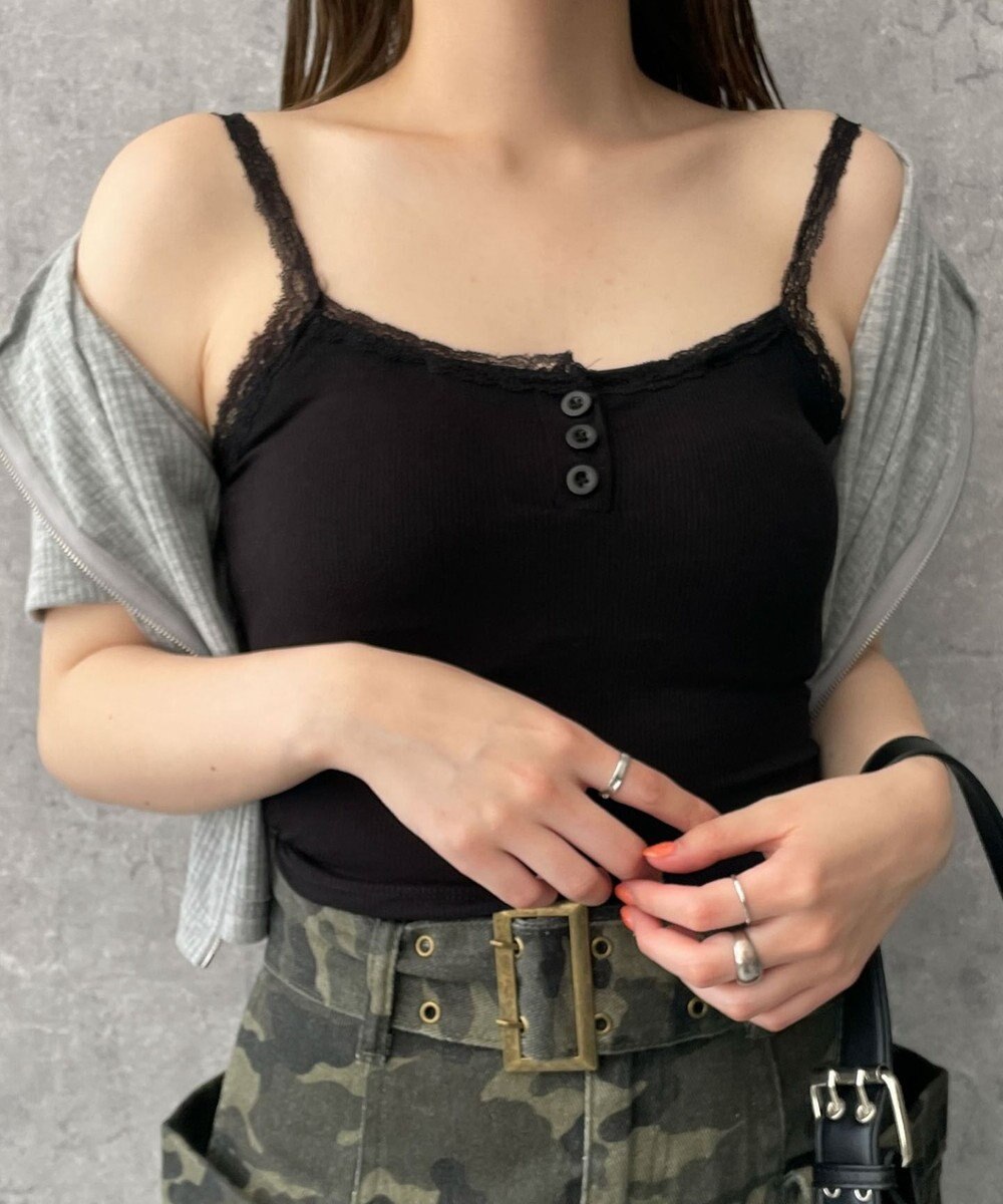 WEGO 【カップ付きインナー】パット付きフロントボタンレースキャミ 
