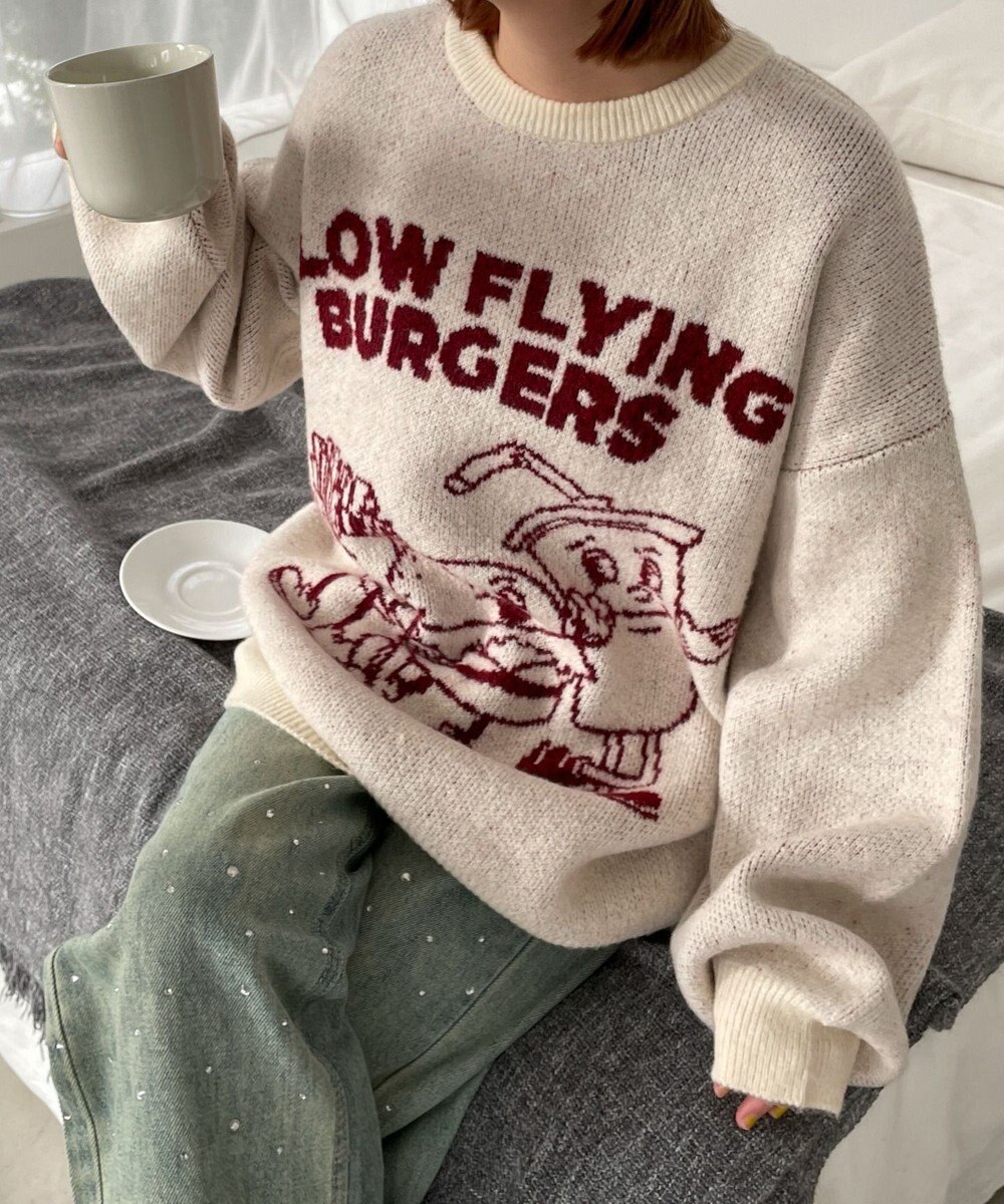 WEGO ファニーグラフィックフラッフィーニットプルオーバー 