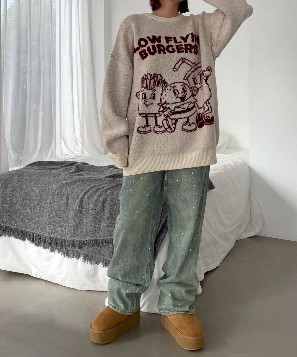 WEGO ファニーグラフィックフラッフィーニットプルオーバー 