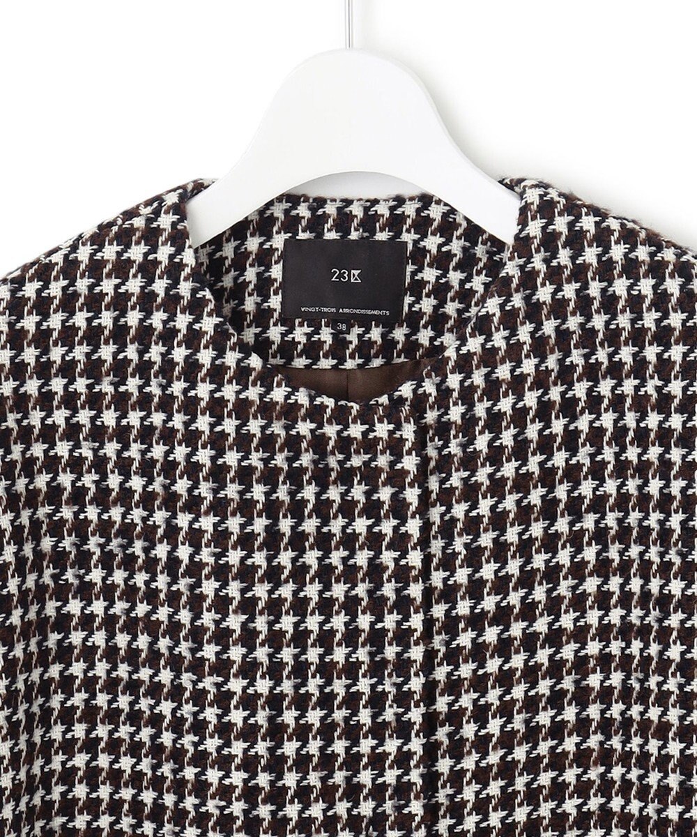 23区 チェック ツイード ノーカラーコート 