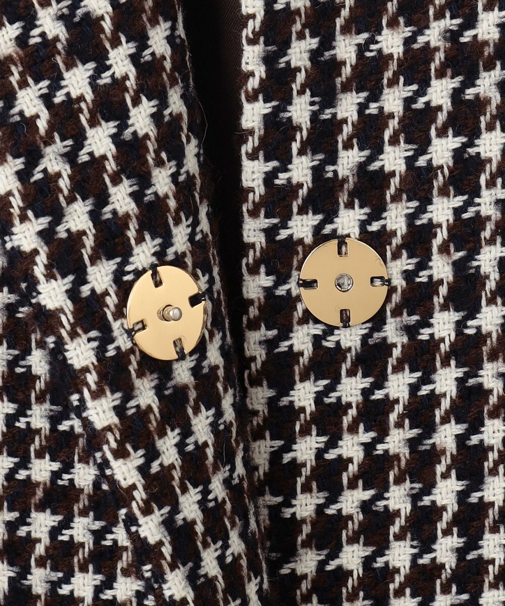 23区 S チェック ツイード ノーカラーコート 