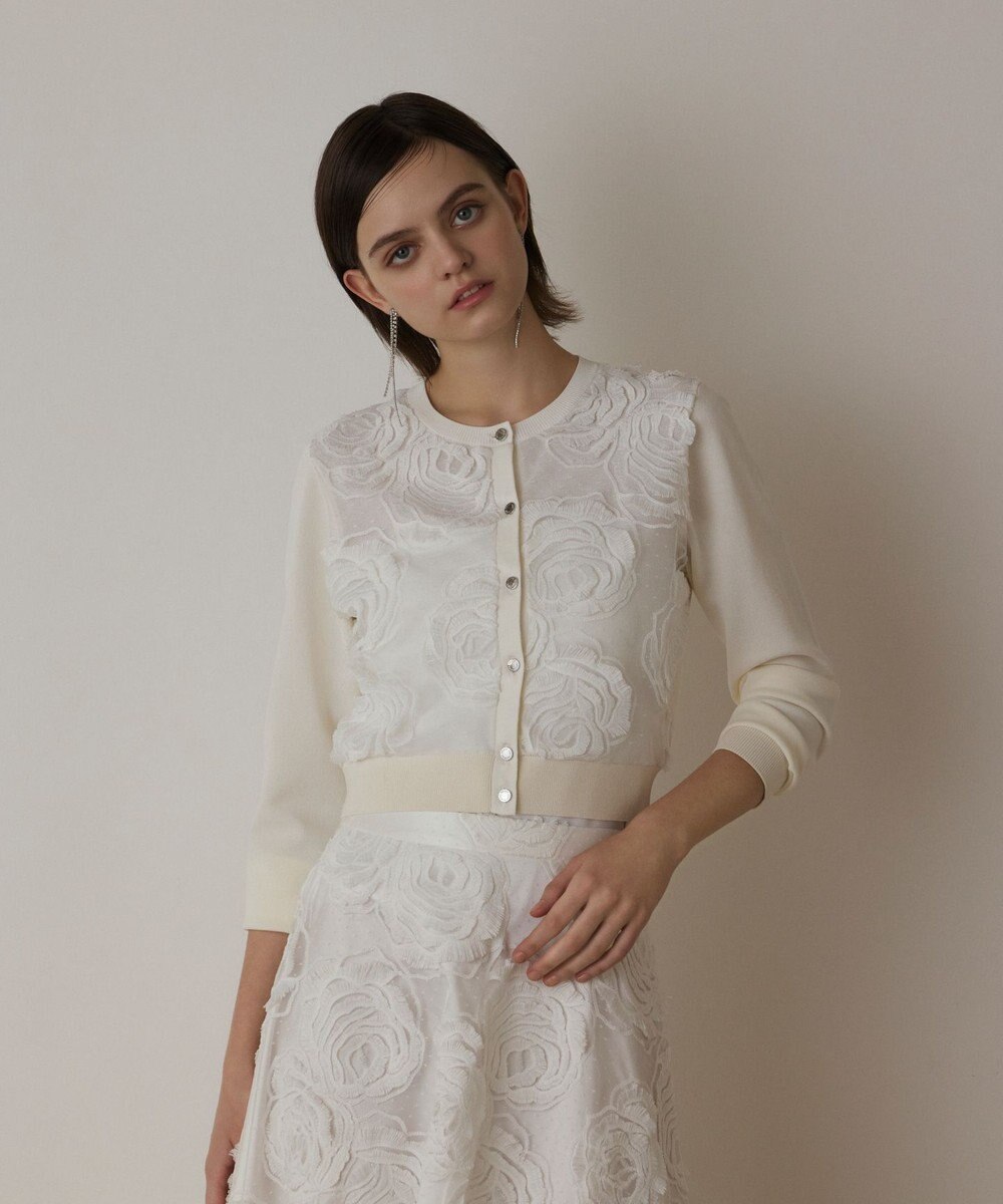 GRACE CONTINENTAL ローズ刺繍ニットカーディガン 