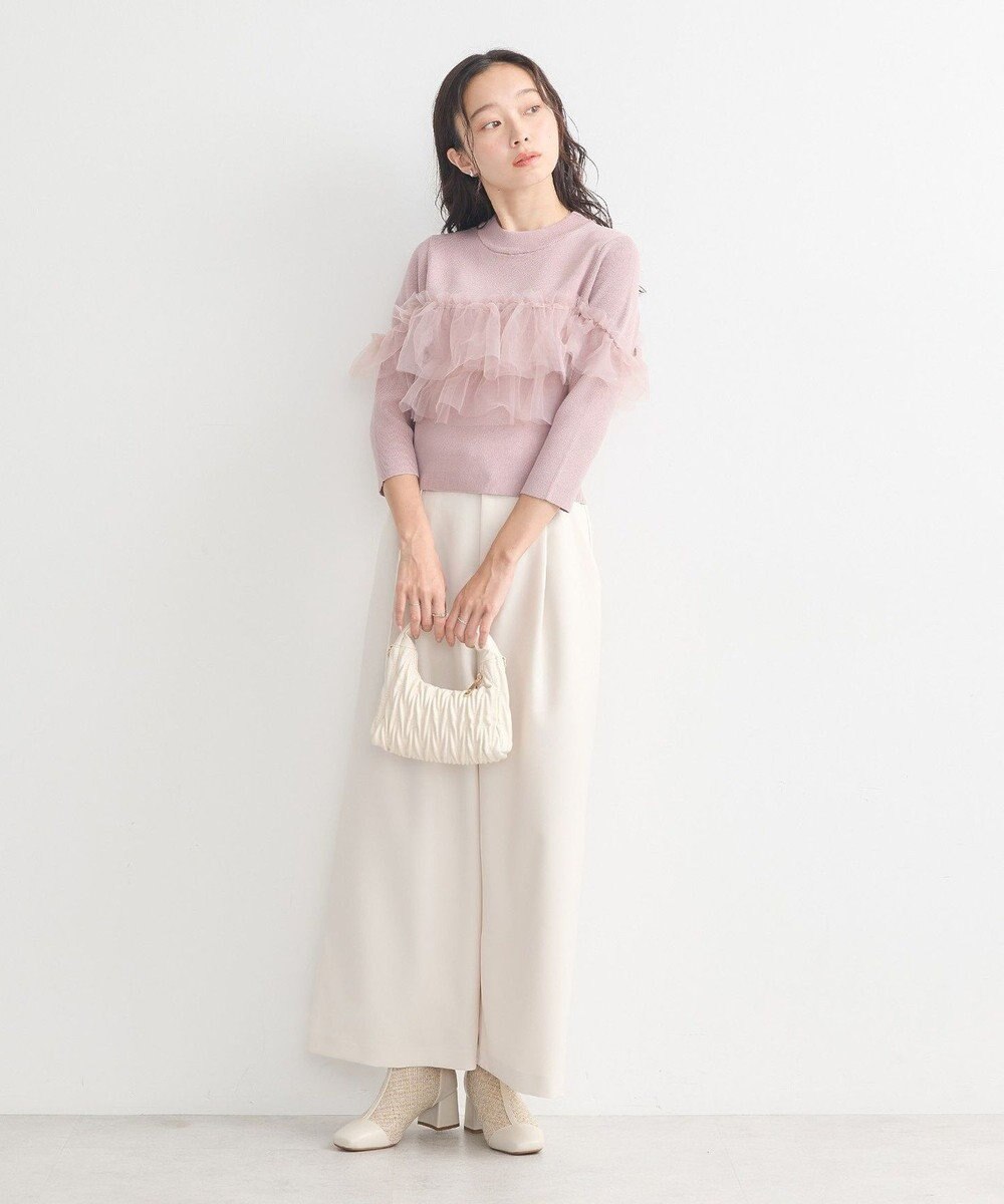 earth music&ecology 胸元チュールドッキングニットプルオーバー 