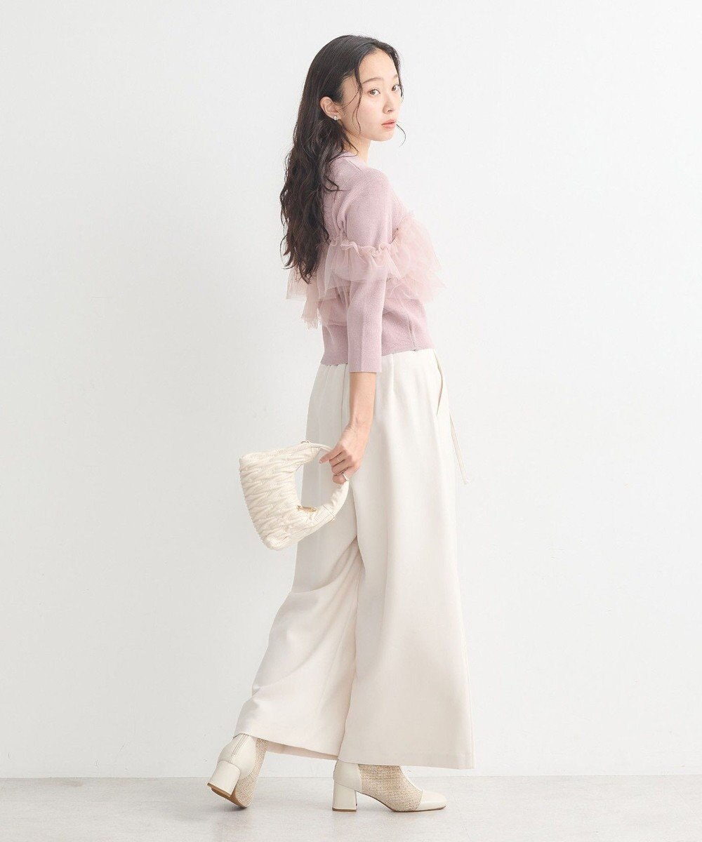 earth music&ecology 胸元チュールドッキングニットプルオーバー 