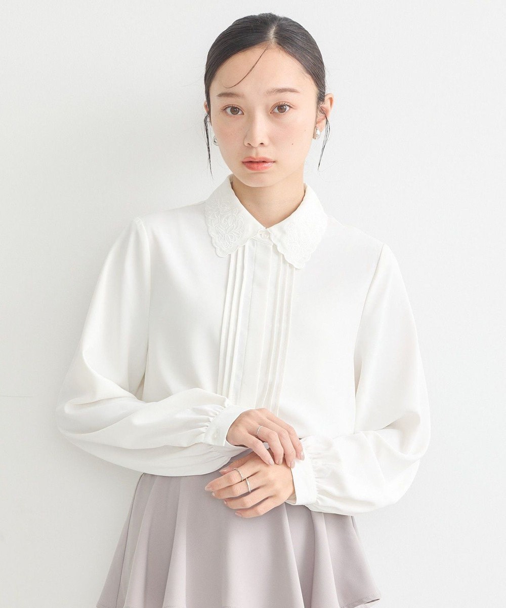 earth music&ecology 刺繍襟ブラウス Off White