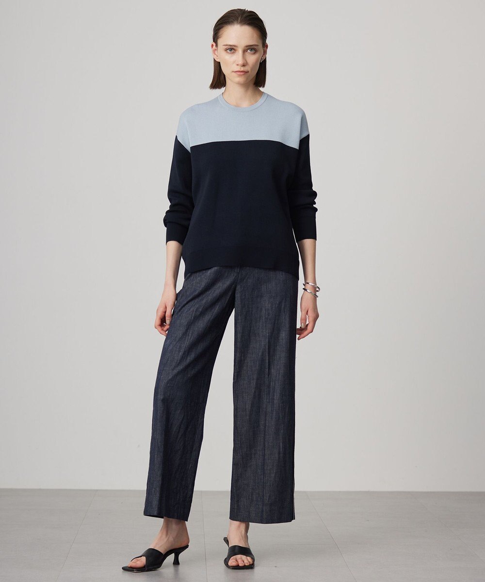 ICB 【洗える】 コットンリアクティブデニム ワイドストレートパンツ 