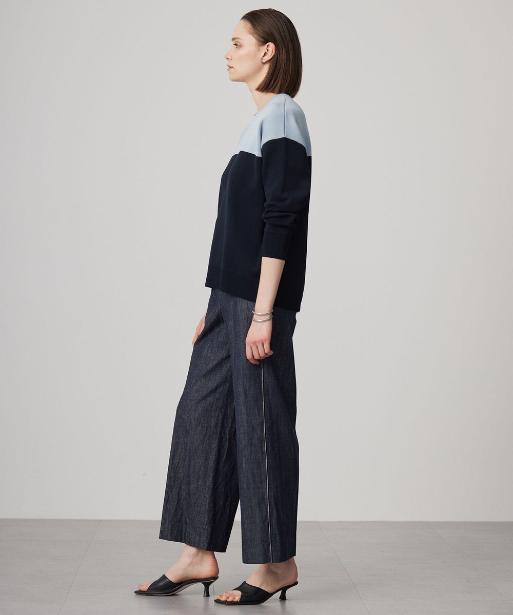 ICB 【洗える】 コットンリアクティブデニム ワイドストレートパンツ 