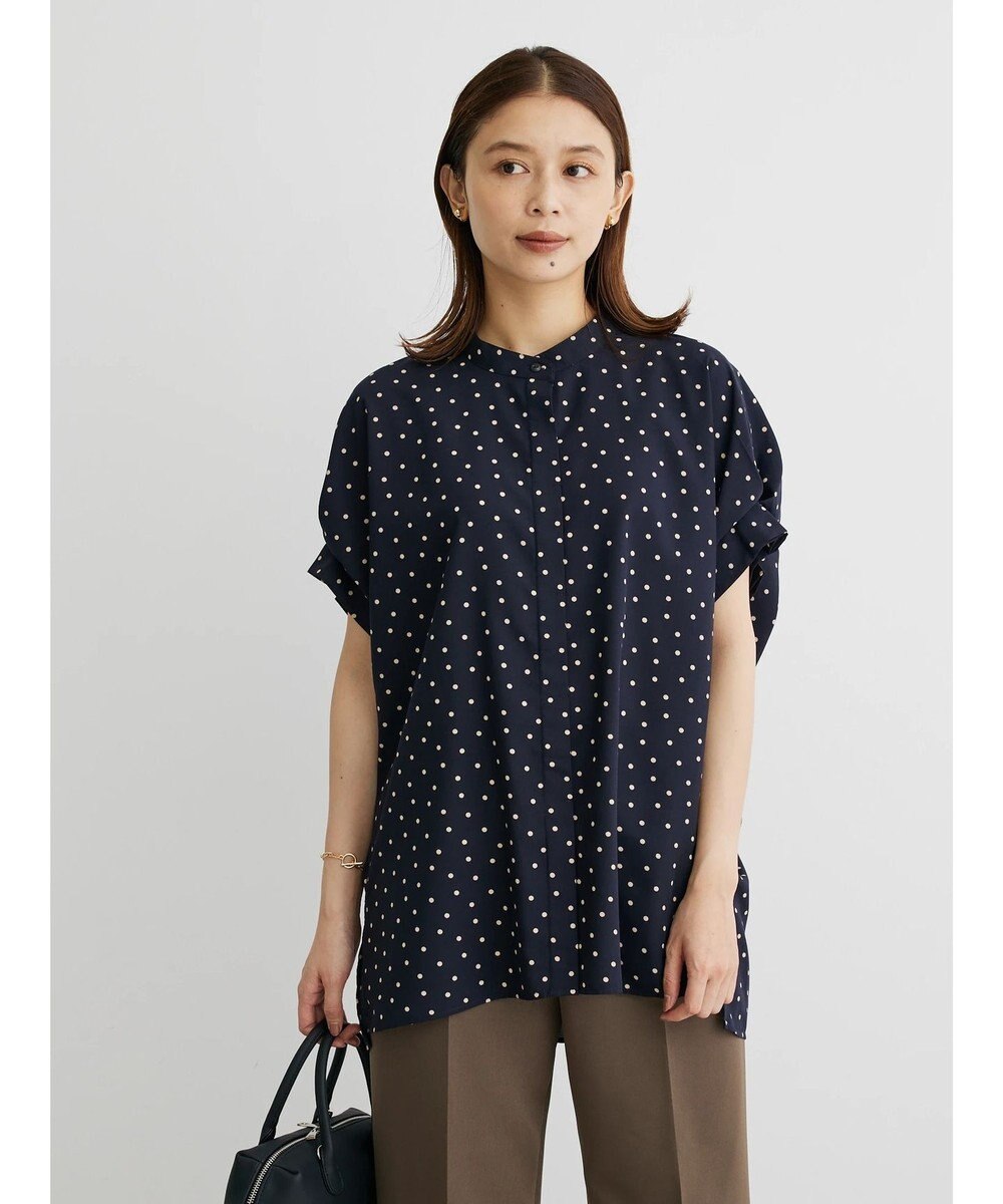 Green Parks ドット柄タックスリーブブラウス 