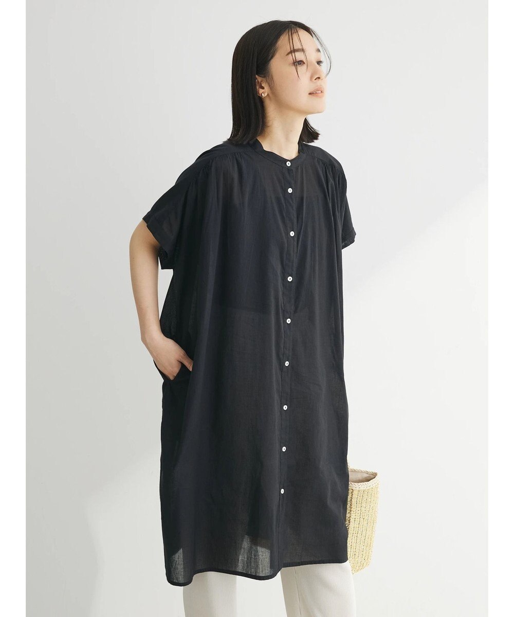 Green Parks インド綿　パイピングバンドカラーシャツチュニック 