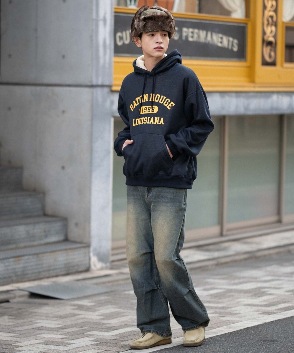 WEGO 【ユニセックス着用ITEM/裏起毛】カレッジロゴボアパーカー 