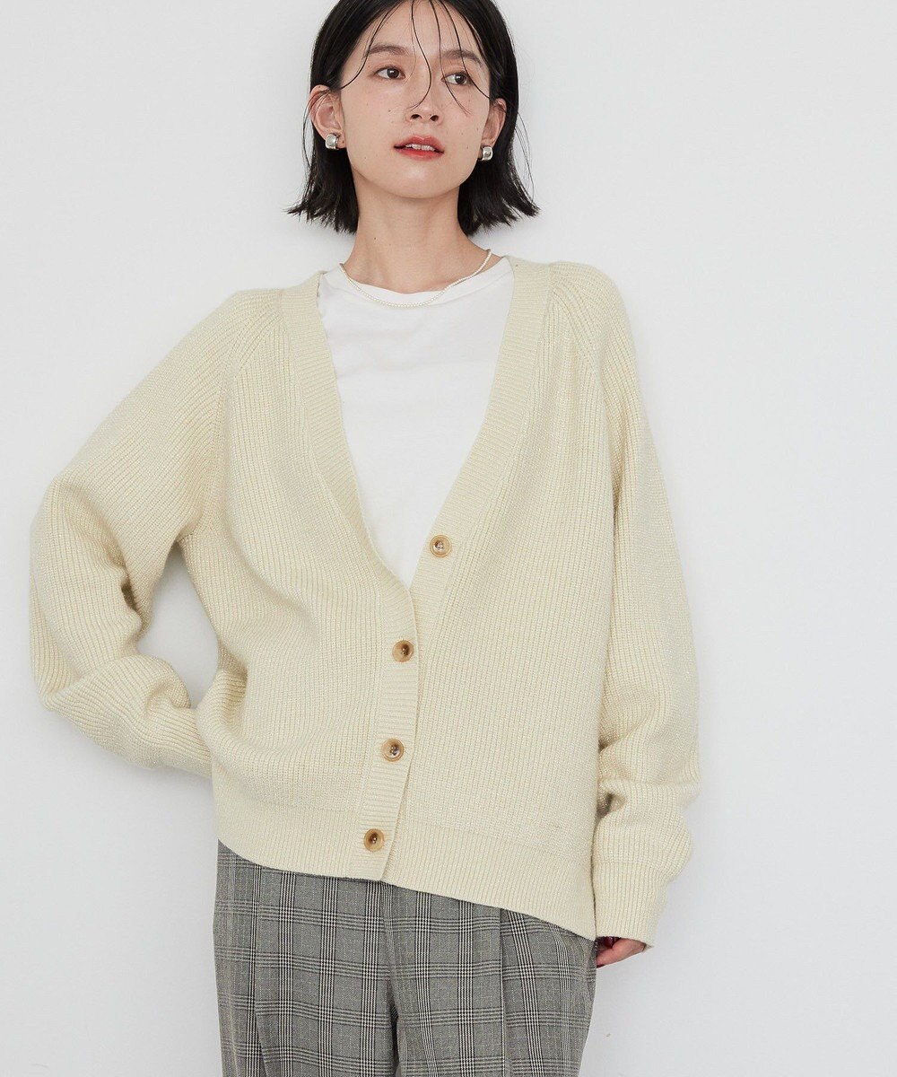 AMERICAN HOLIC バイパチラメ入りＶネック片畦ニットカーディガ 