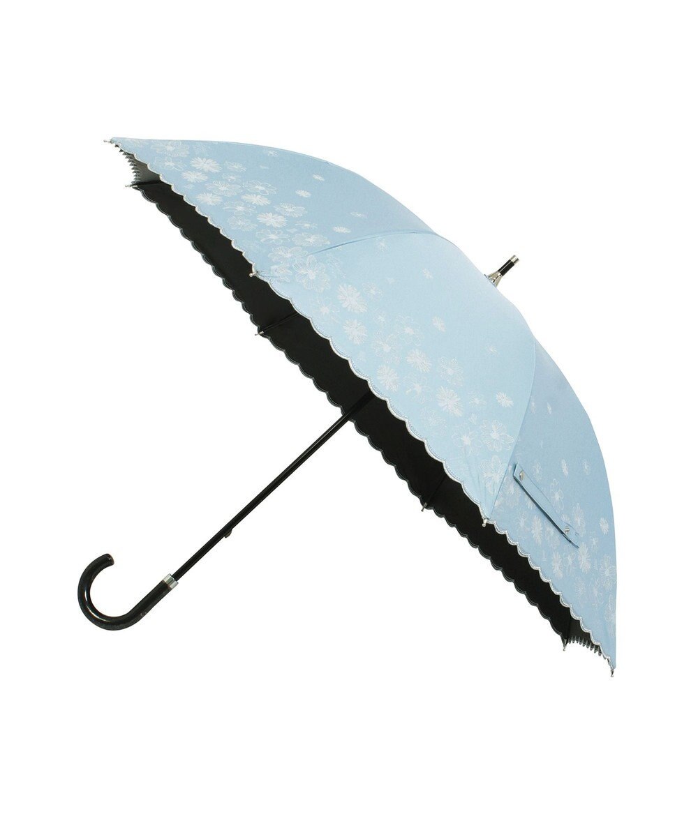 MOONBAT 【遮光率100％/遮熱/UV】LANVIN en Bleu (ランバン オン ブルー)晴雨兼用日傘 フラワーグリッター シルバースカラ刺繍 花柄 長傘 