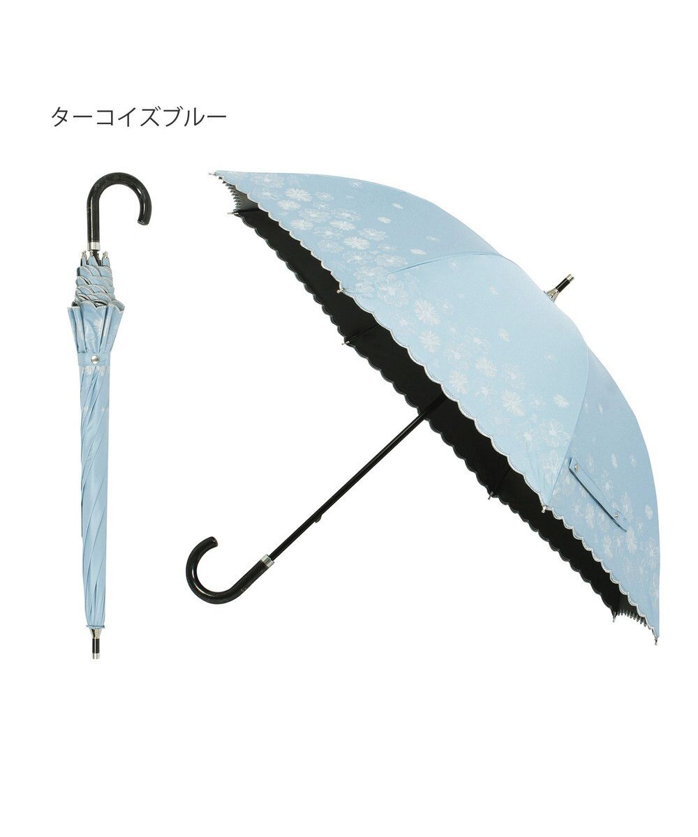 MOONBAT 【遮光率100％/遮熱/UV】LANVIN en Bleu (ランバン オン ブルー)晴雨兼用日傘 フラワーグリッター シルバースカラ刺繍 花柄 長傘 