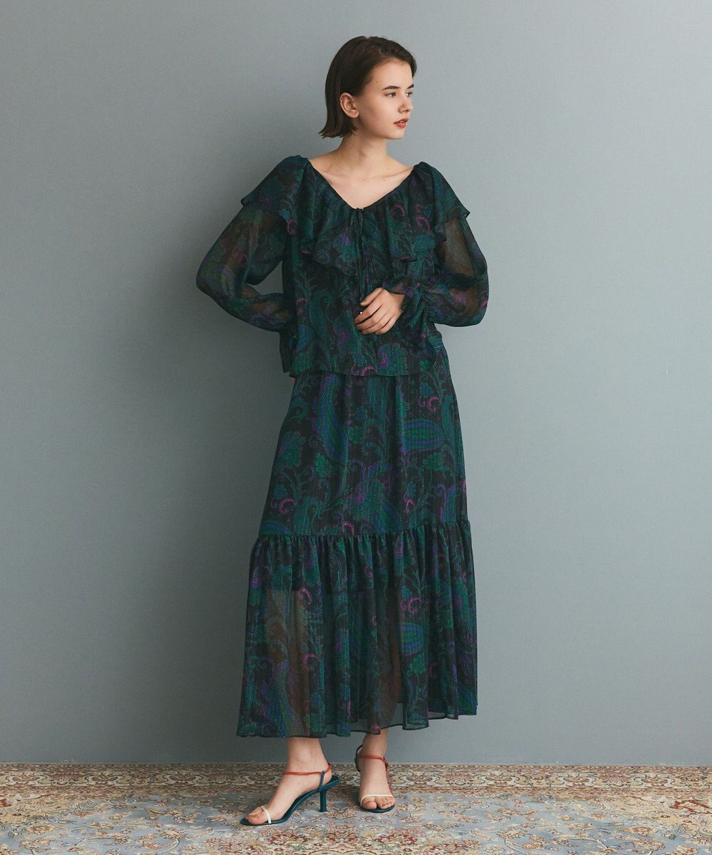 GRACE CONTINENTAL ラメストライププリントブラウス 