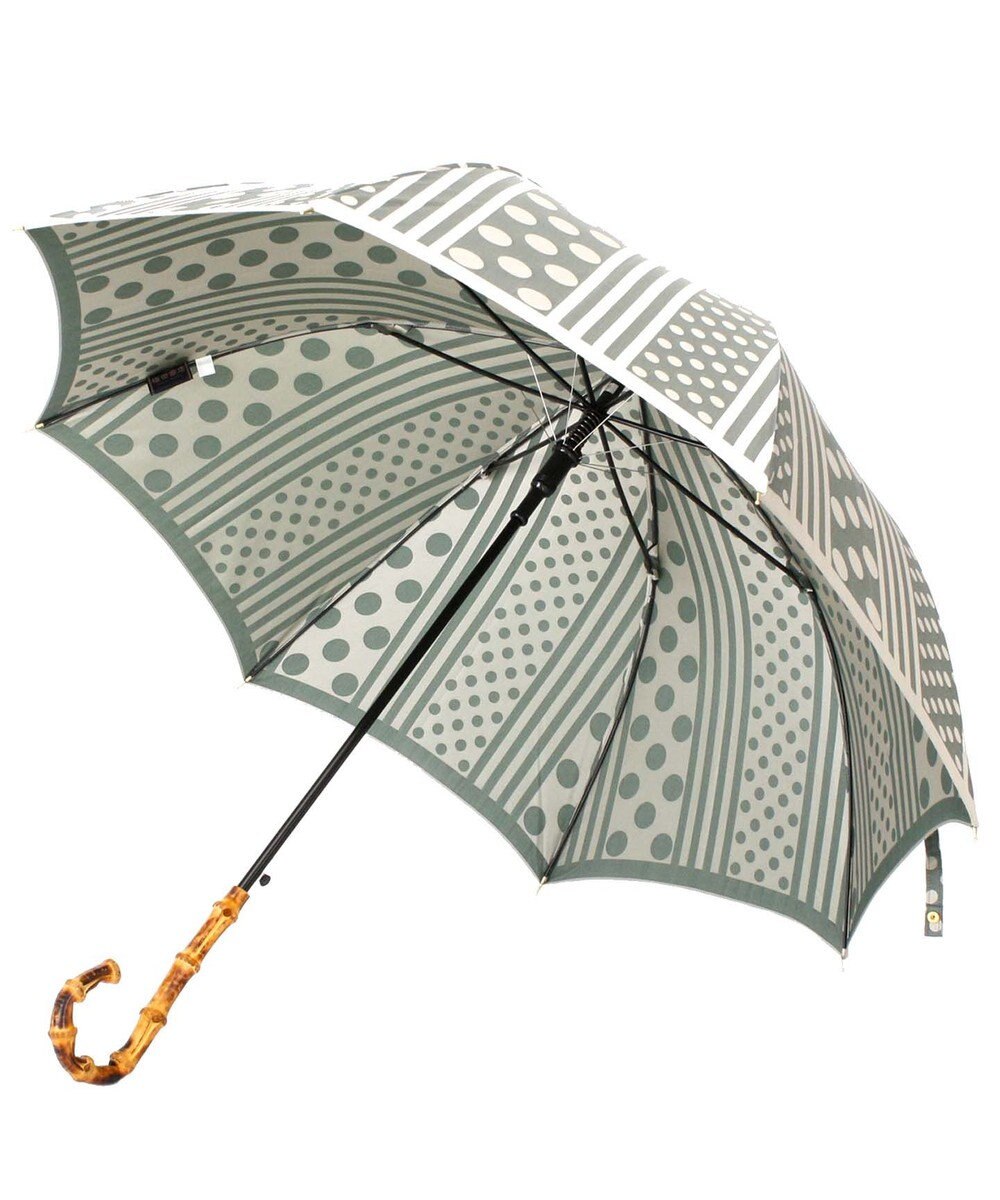槇田商店 Kirie ドットとストライプ フォレストグリーン 長傘 