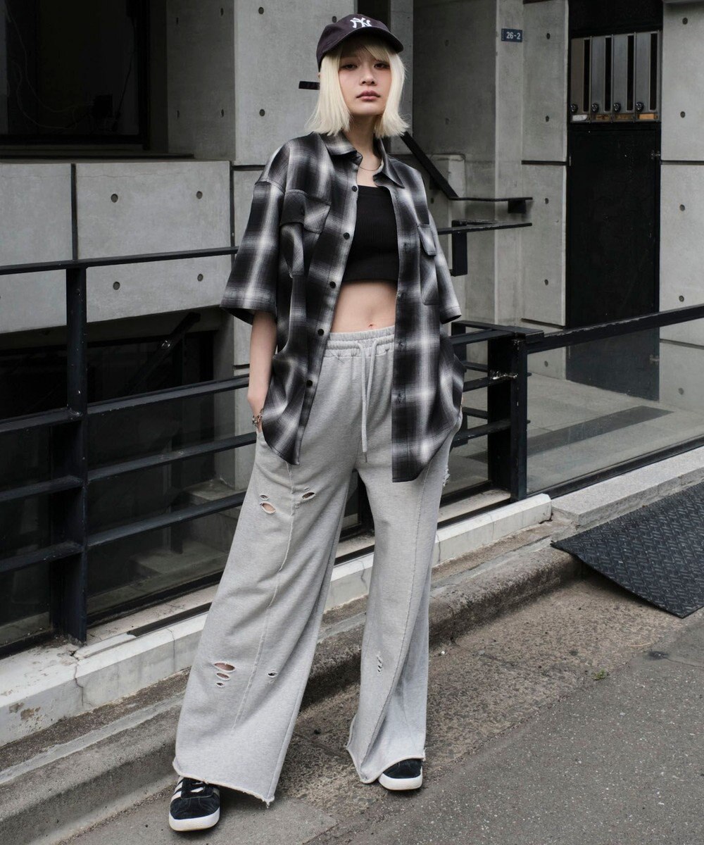 WEGO 【ユニセックス着用ITEM/SMLサイズ展開】オンブレチェックシャツ（SS） 