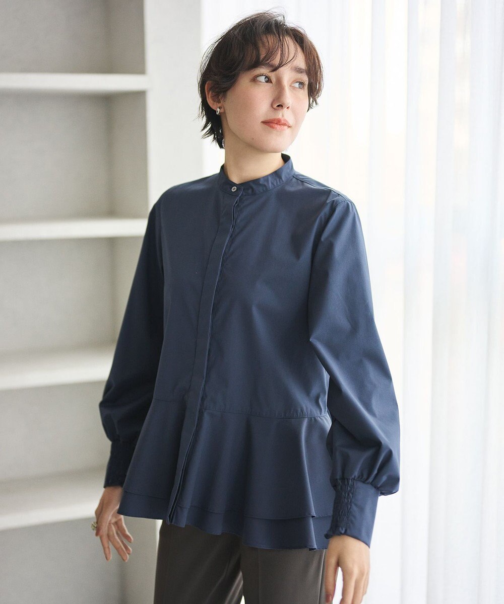 #Newans 【シワになりにくい/洗濯機可能】ダブルフリルヘムシャツ 