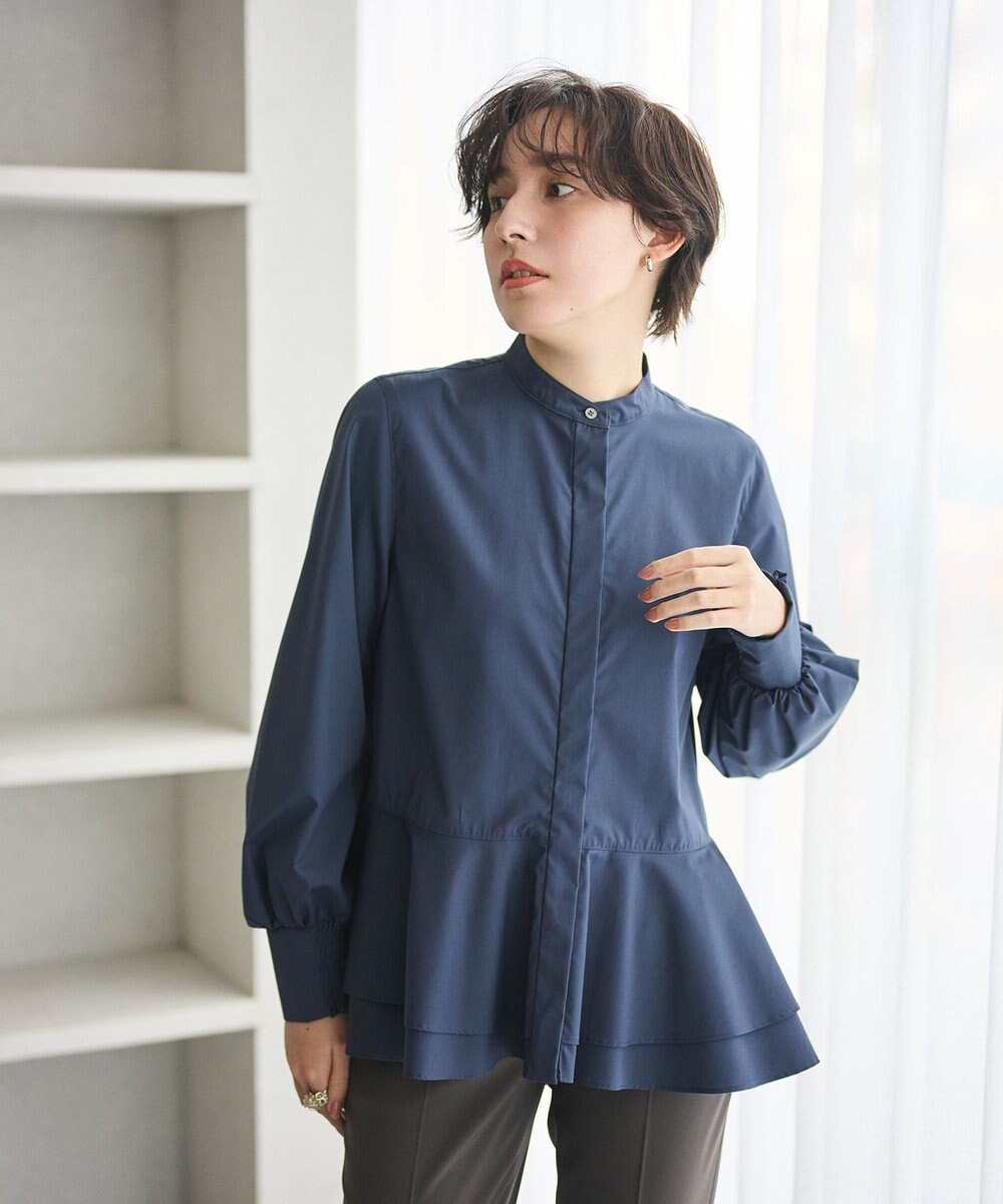 #Newans 【シワになりにくい/洗濯機可能】ダブルフリルヘムシャツ 