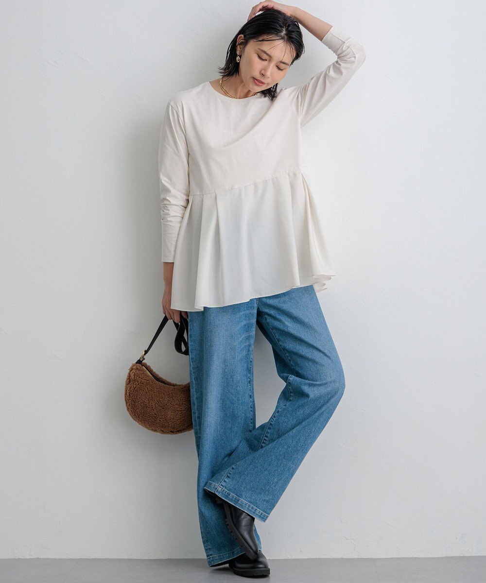 23区 S 【ご好評につき新色追加】ナチュラルコットンベアコンビ ペプラム カットソー 