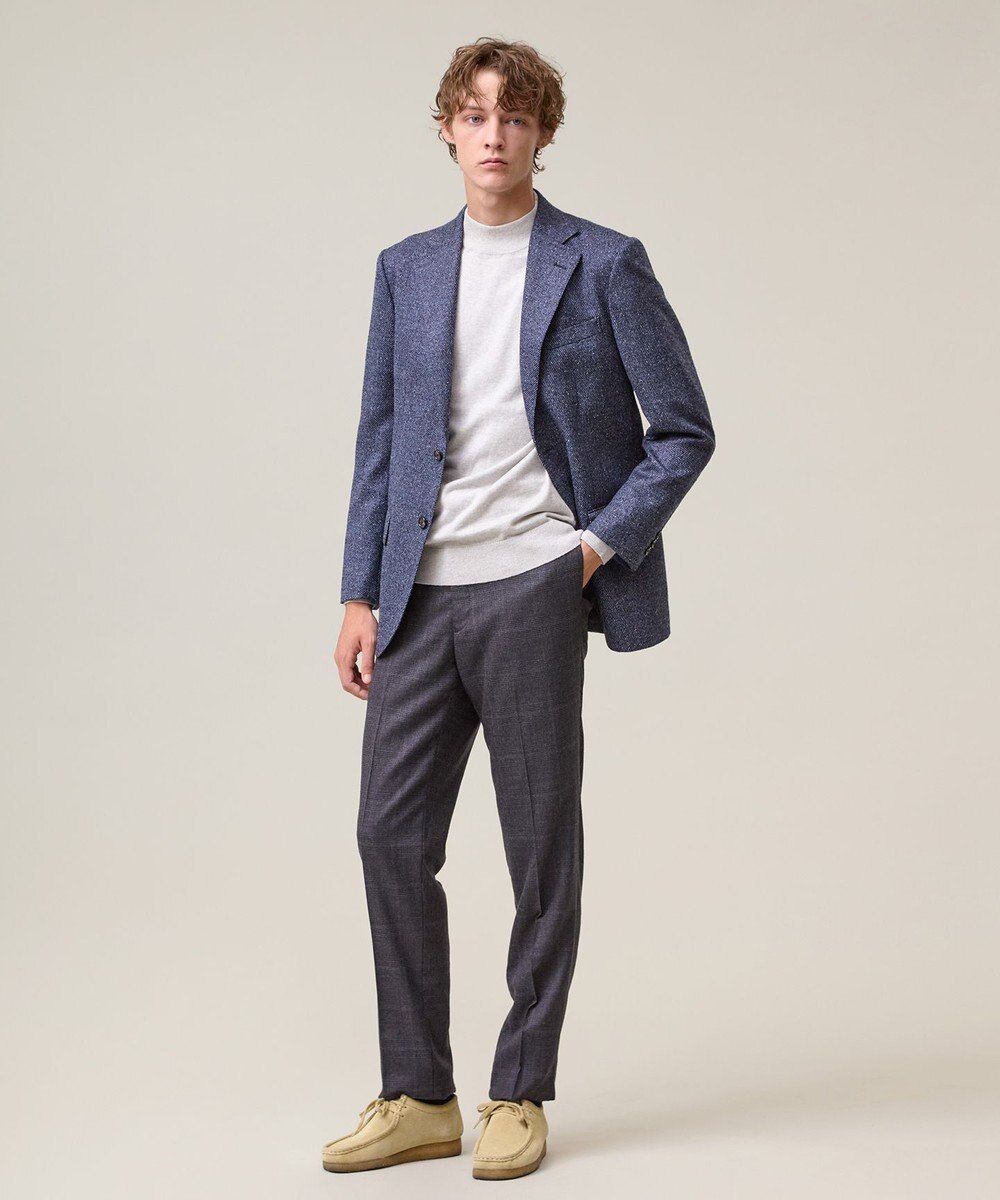 J.PRESS MEN 【ストレッチ / 洗える】トリートメントウールシェードブルーチェック スラックス 