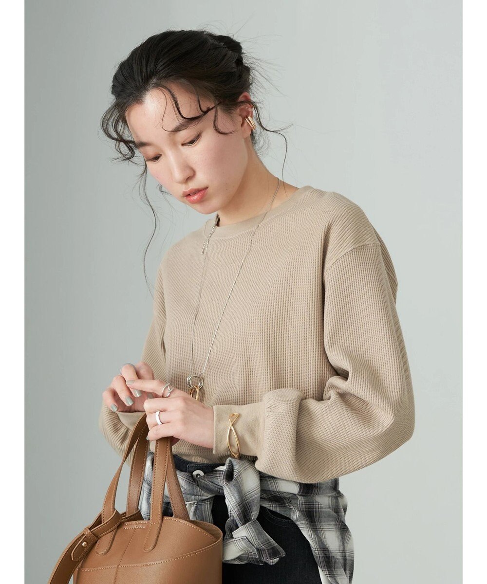 earth music&ecology ワッフルプルオーバー Gray Beige