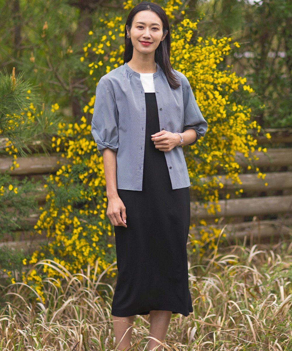 J.PRESS LADIES 【洗える】バイカラーギンガム&ストライプ ブラウス 