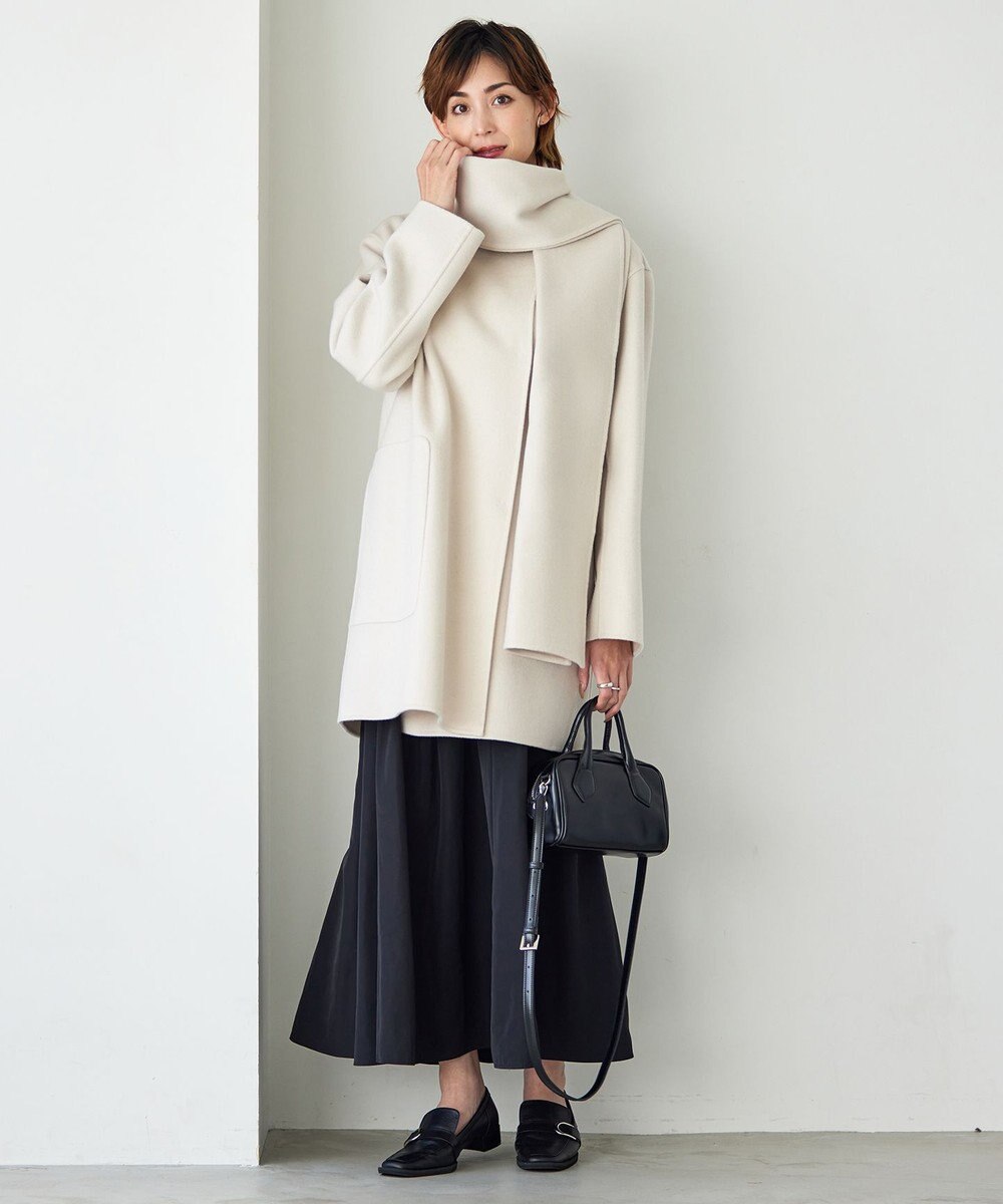 ICB ウールリバー ストール付きノーカラーコート 
