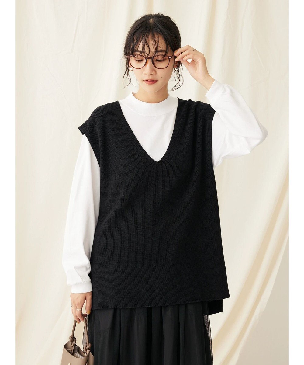 CRAFT STANDARD BOUTIQUE 【2点セット】洗える 60/2 14G片畦Vネックベスト+ロンTEE SET 