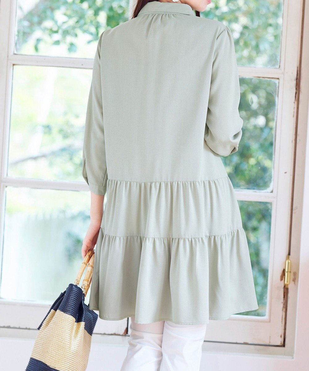 Tiaclasse L 【洗える】1枚で大人華やぐ2段ティアードシャツチュニック 