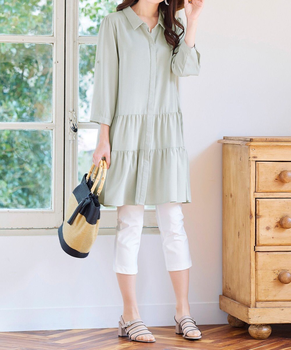 Tiaclasse L 【洗える】1枚で大人華やぐ2段ティアードシャツチュニック 