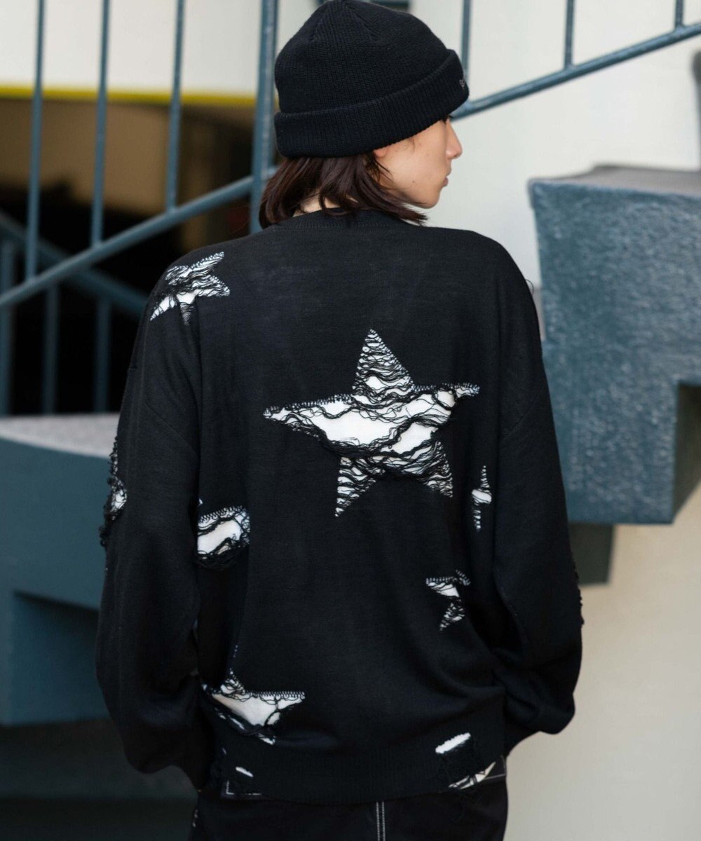 WEGO 【ユニセックス着用ITEM】ダメージジャガードカーディガン 