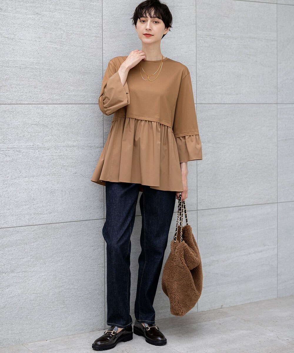 23区 【洗える】シルキータフタコンビ ペプラム カットソー 