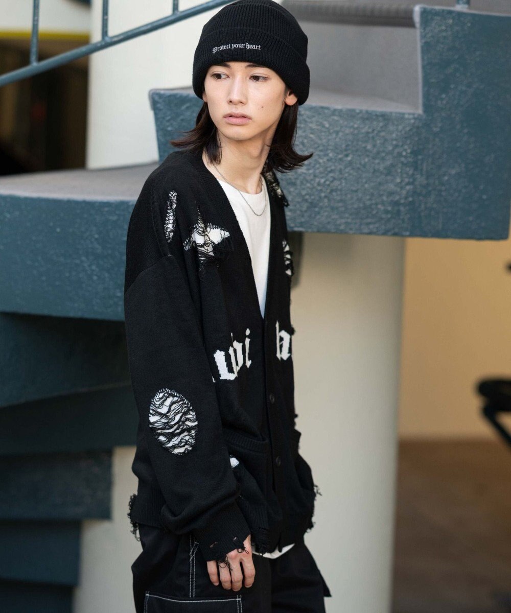 WEGO 【ユニセックス着用ITEM】ダメージジャガードカーディガン 