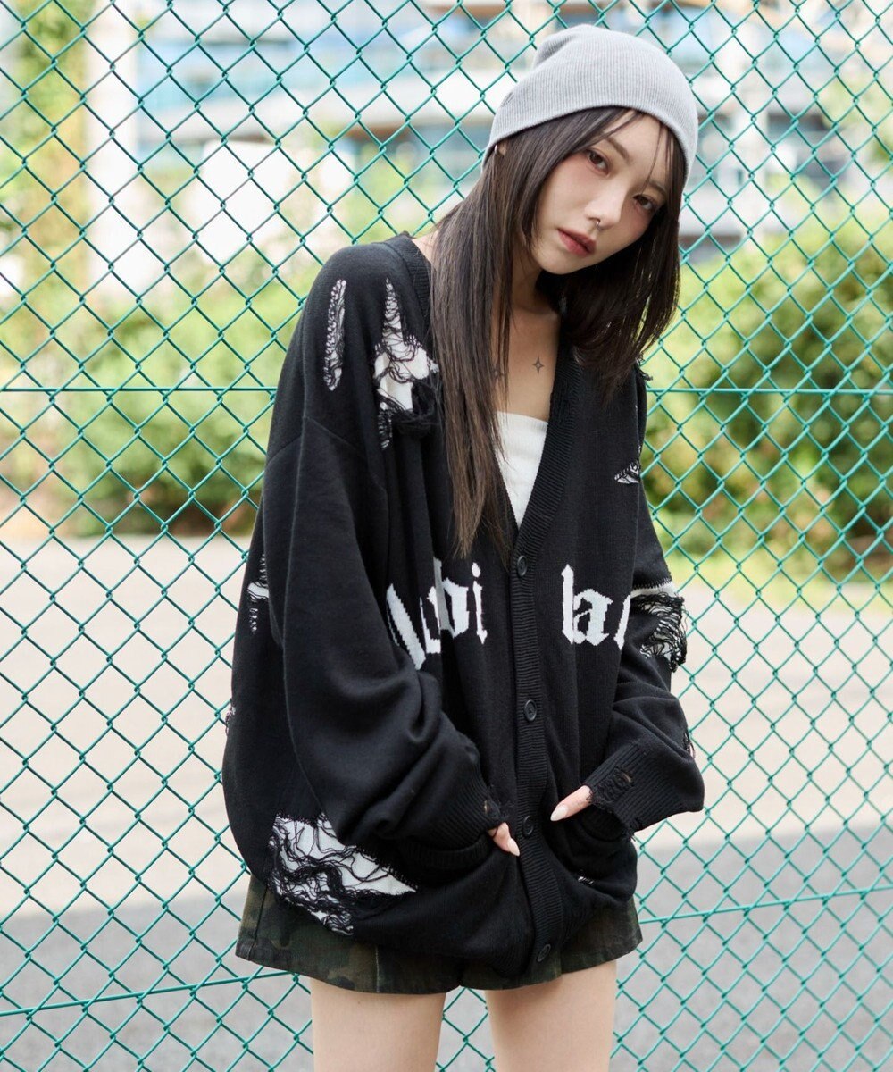 WEGO 【ユニセックス着用ITEM】ダメージジャガードカーディガン 