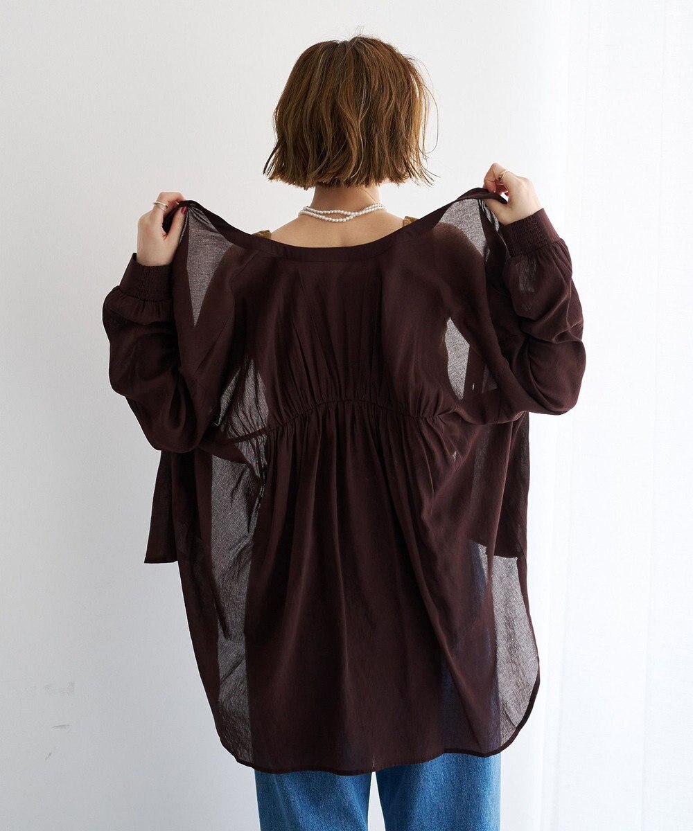YECCA VECCA ドライタッチシアーバンドカラーシャツ 