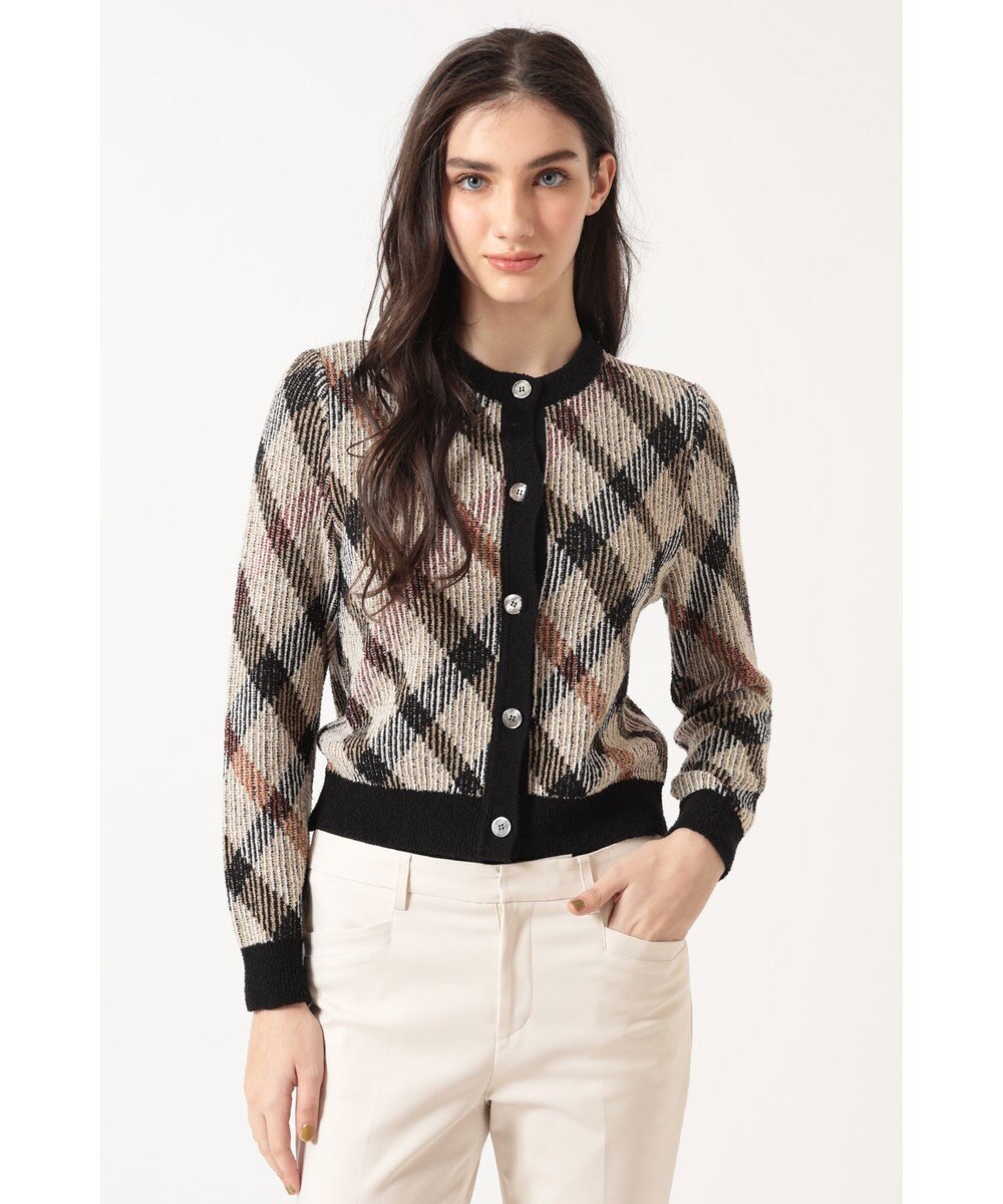 DAKS ビッグチェック ジャカード クルーネックカーディガン 