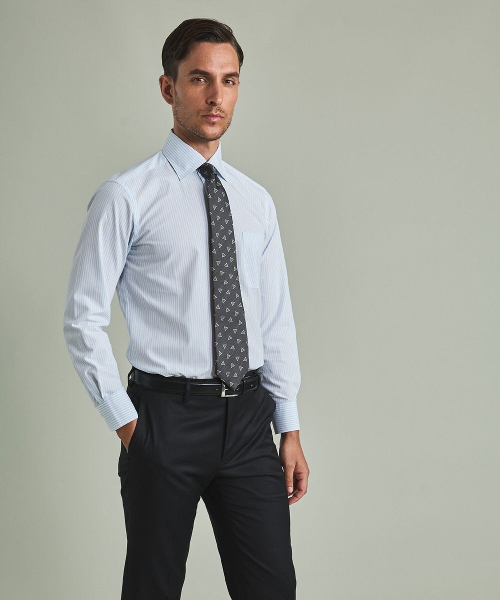 GOTAIRIKU 【形態安定】PREMIUMPLEATS_セミワイドカラー 通年ドレスシャツ（ストライプ） 