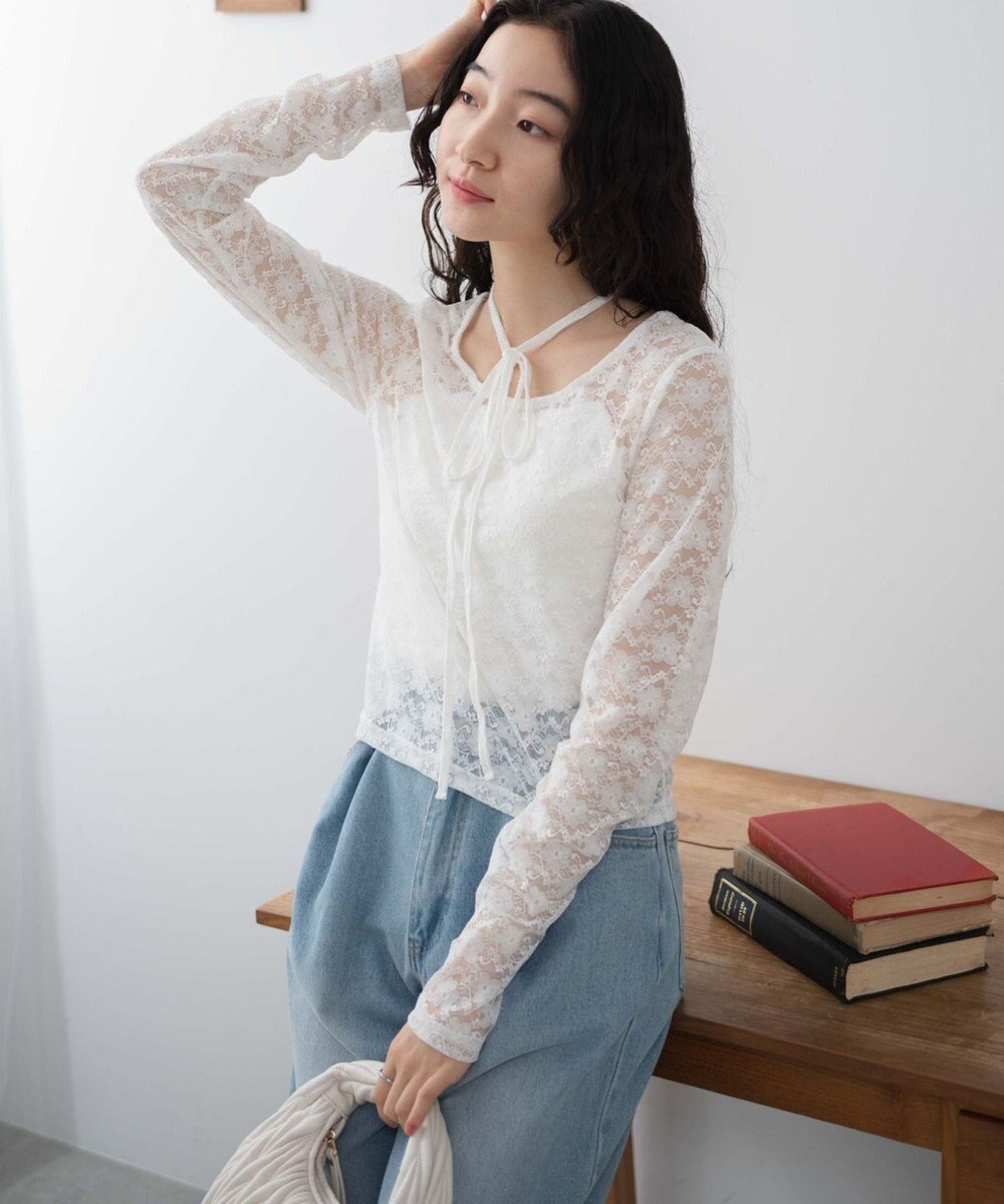 WEGO チョーカーリボン付きレースロンT 