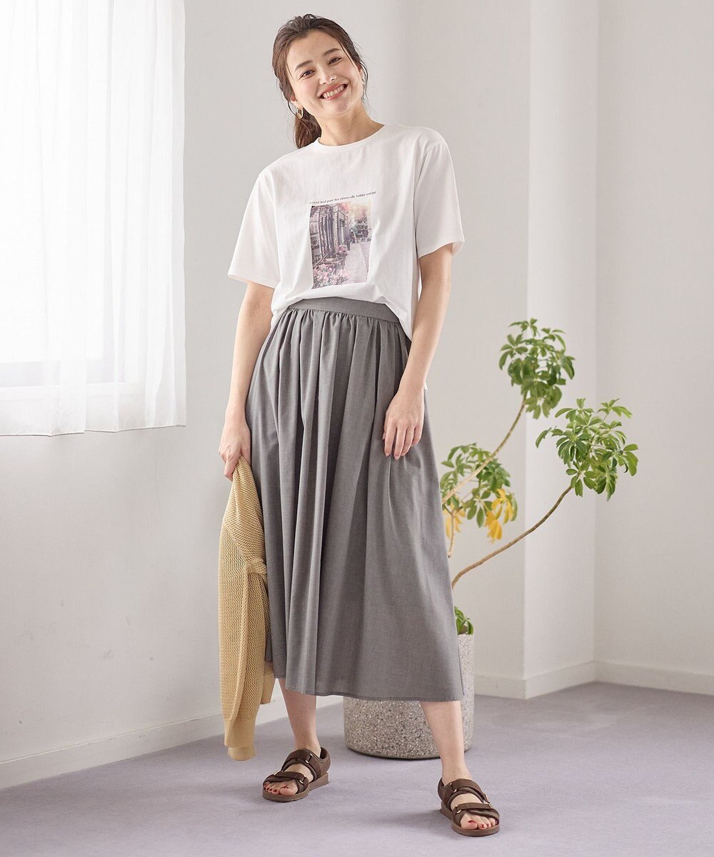 ANY L 【ウエストゴム】シャンブレーライクフレアスカート 