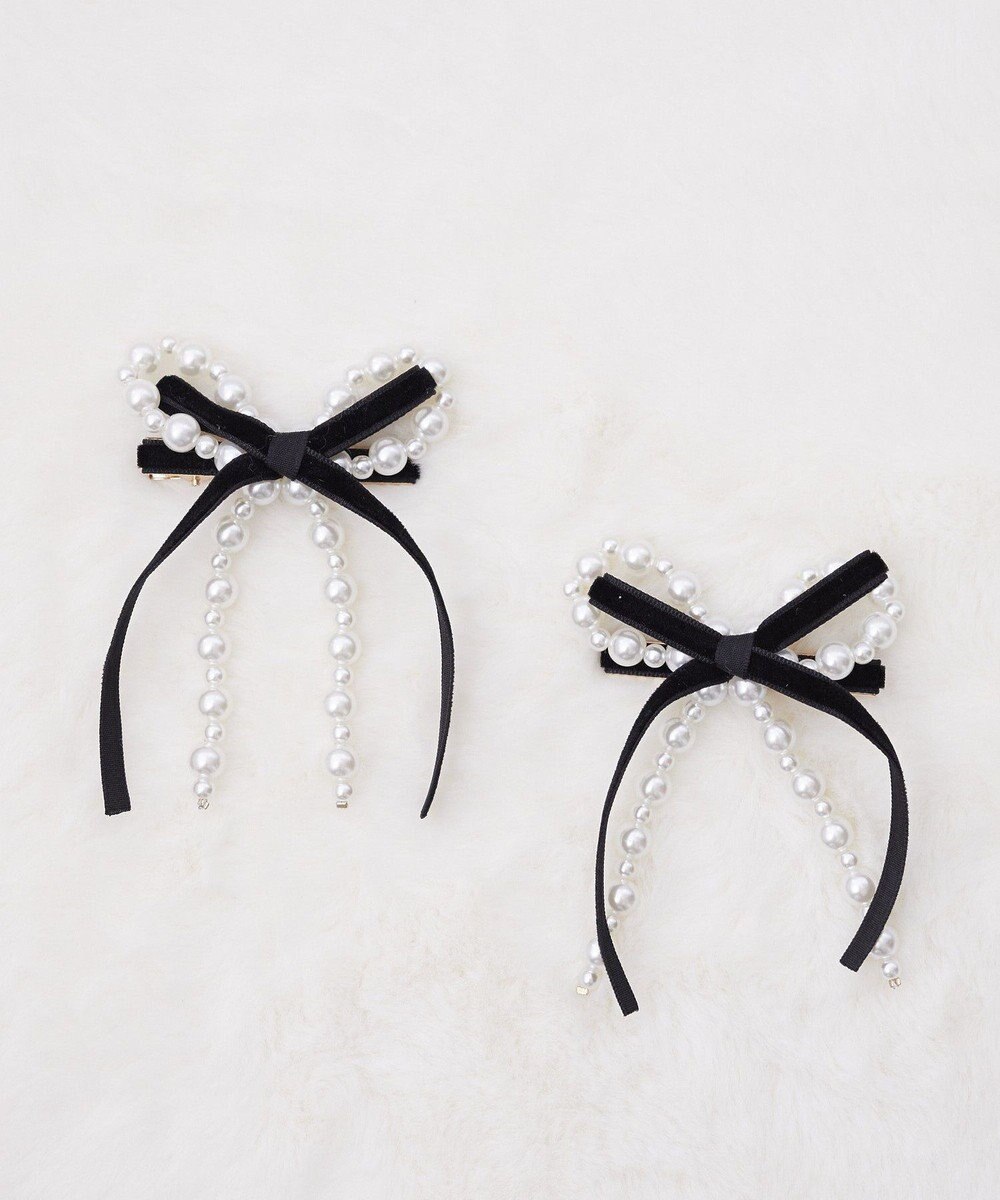 Maison de FLEUR パールベロアリボン2セットクリップ 